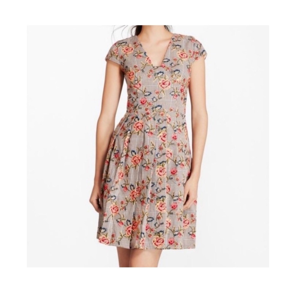 Brooks Brothers Dress Floral Embroidered Fit Flare Plaid Career Party